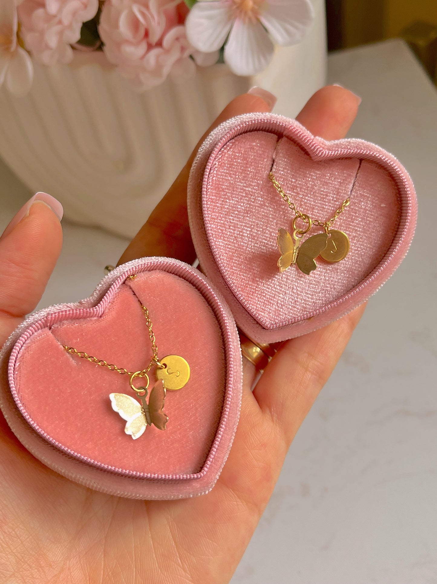 Par de Cadenas grabadas de mariposa para mejores amigas #A05D-M