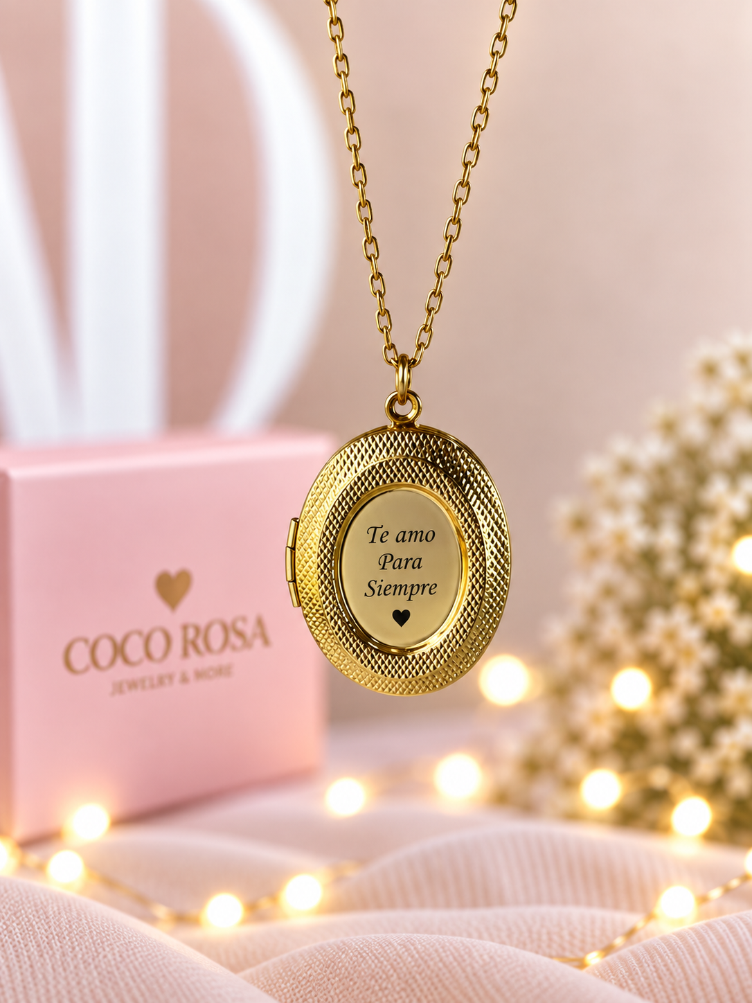Cadena de Relicario ovalado dorado personalizado grabado 20mm