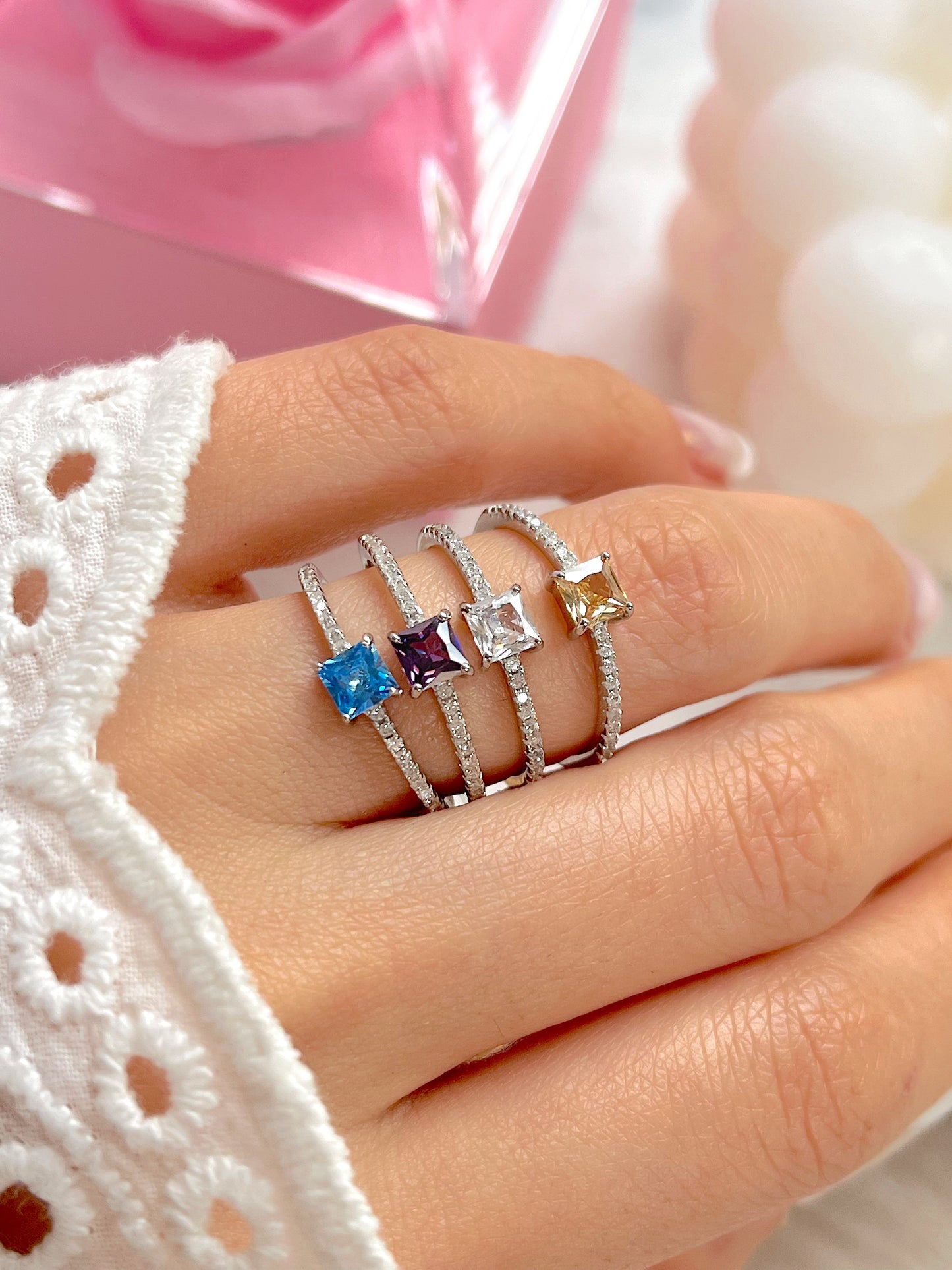Anillo cuadrado aquamarina plata 925