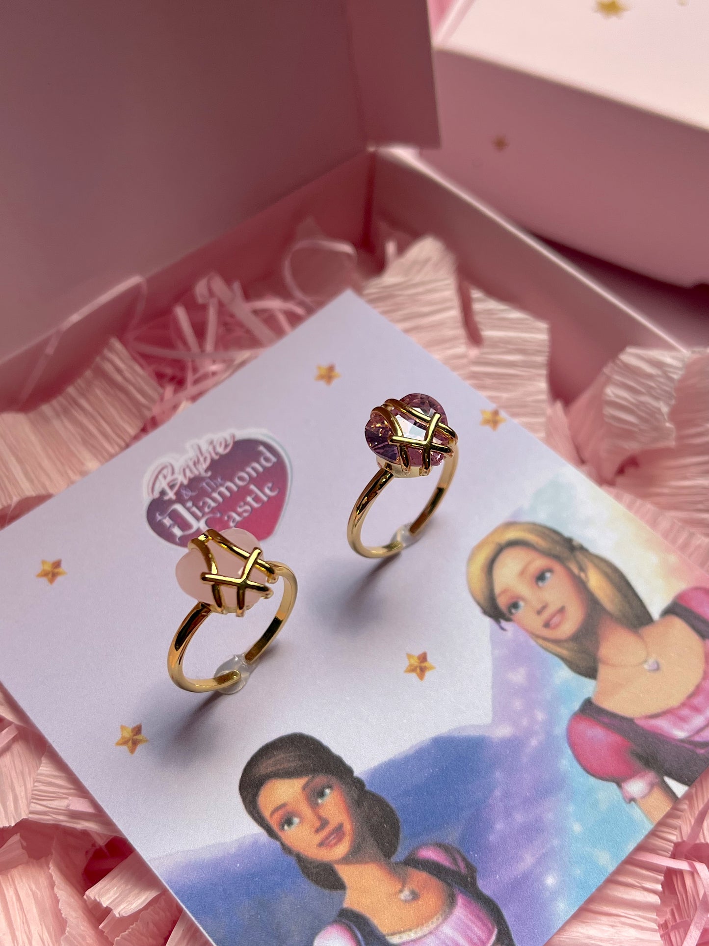 Set Disney barbie y el castillo de diamantes anillos💖