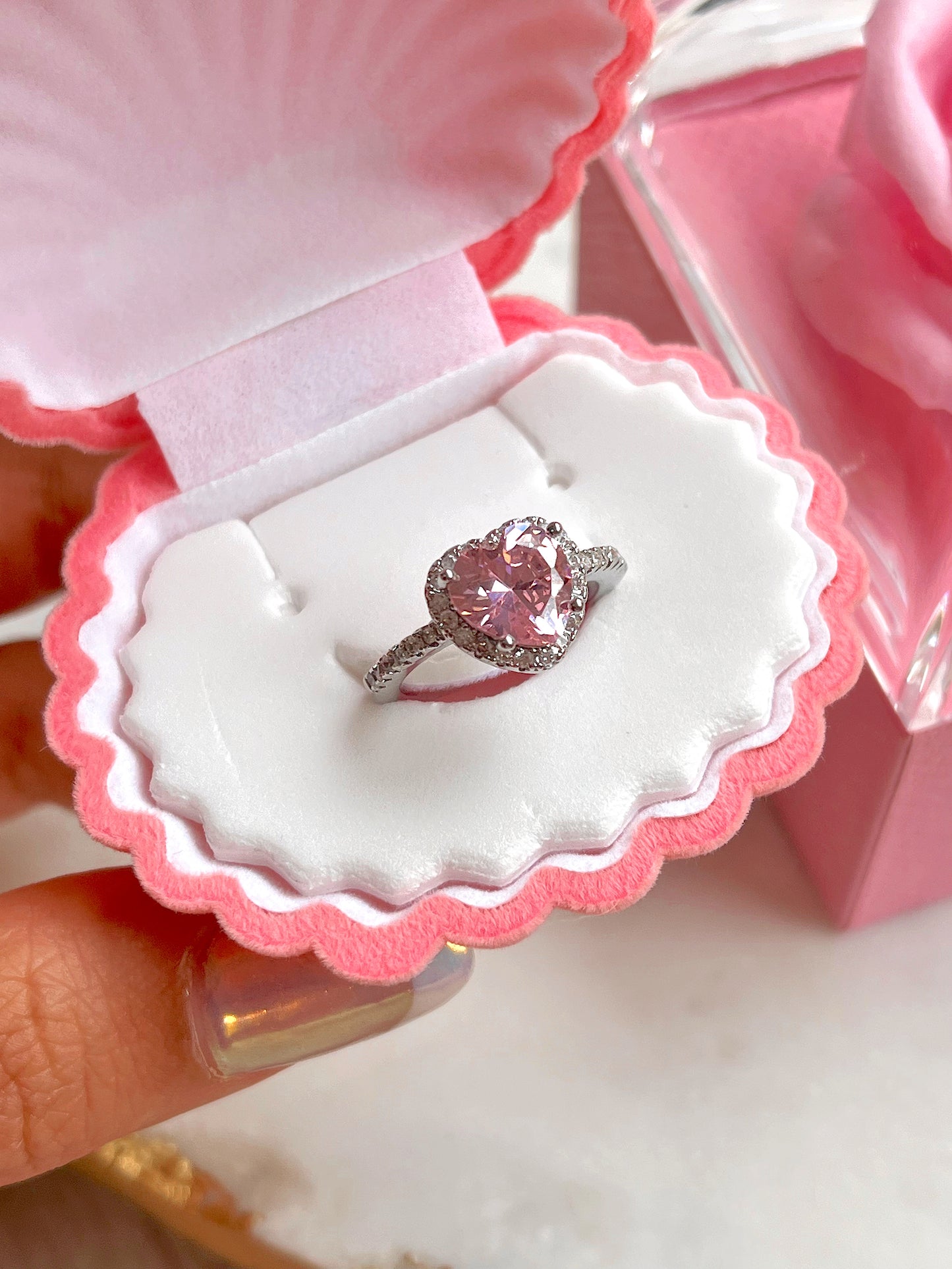 Anillo corazon rosa plata 925