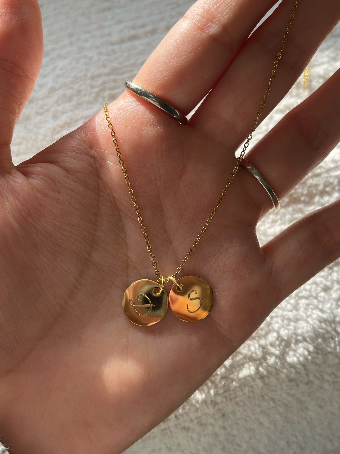 Cadenas de medalla doble grabadas en dorado 12mm para unisex #A05D