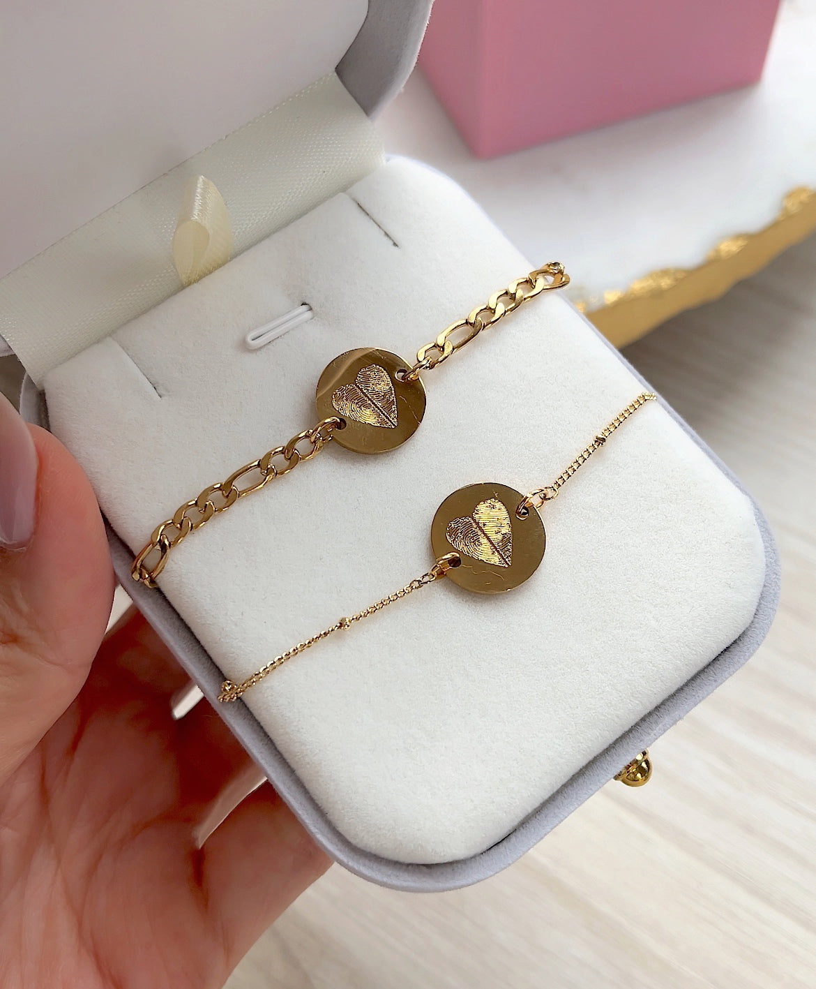 Brazalete grabado con huellas medalla 15mm unisex ✨ #A02D