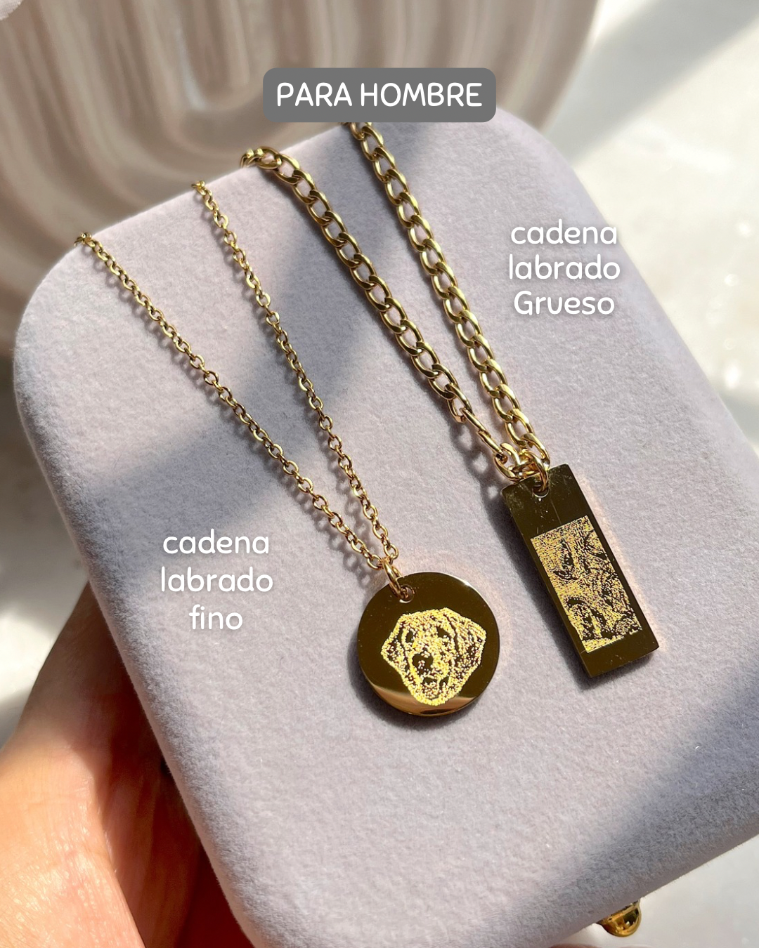 Cadena dorada rectangular 20mm con fotograbado para hombre