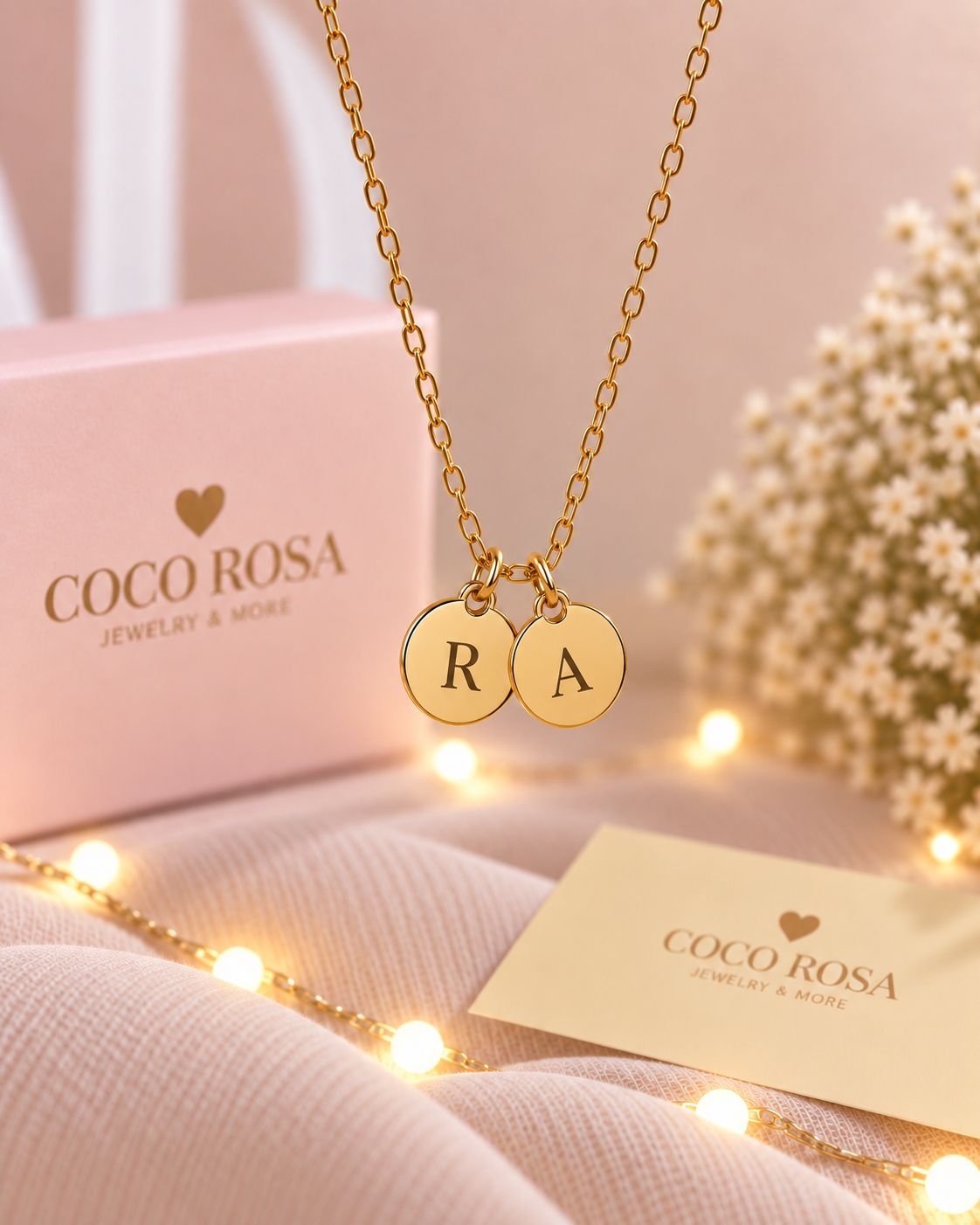Cadenas redondas iniciales doble dorado grabada láser unisex