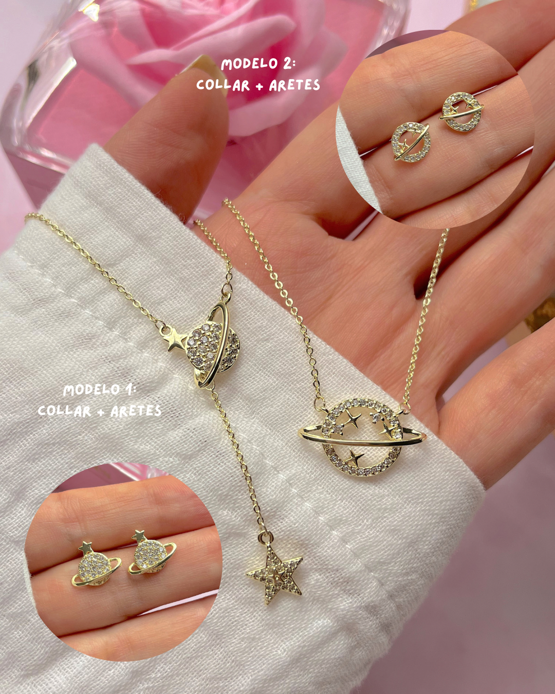 Sets Cadena y aretes Saturno 🪐