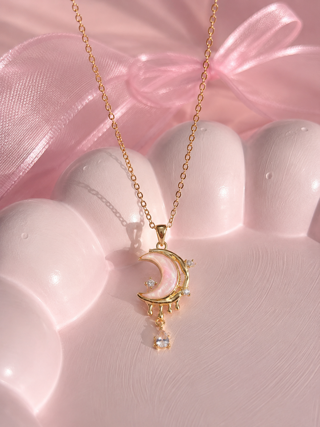 Cadena bonita de luna tornasol rosa