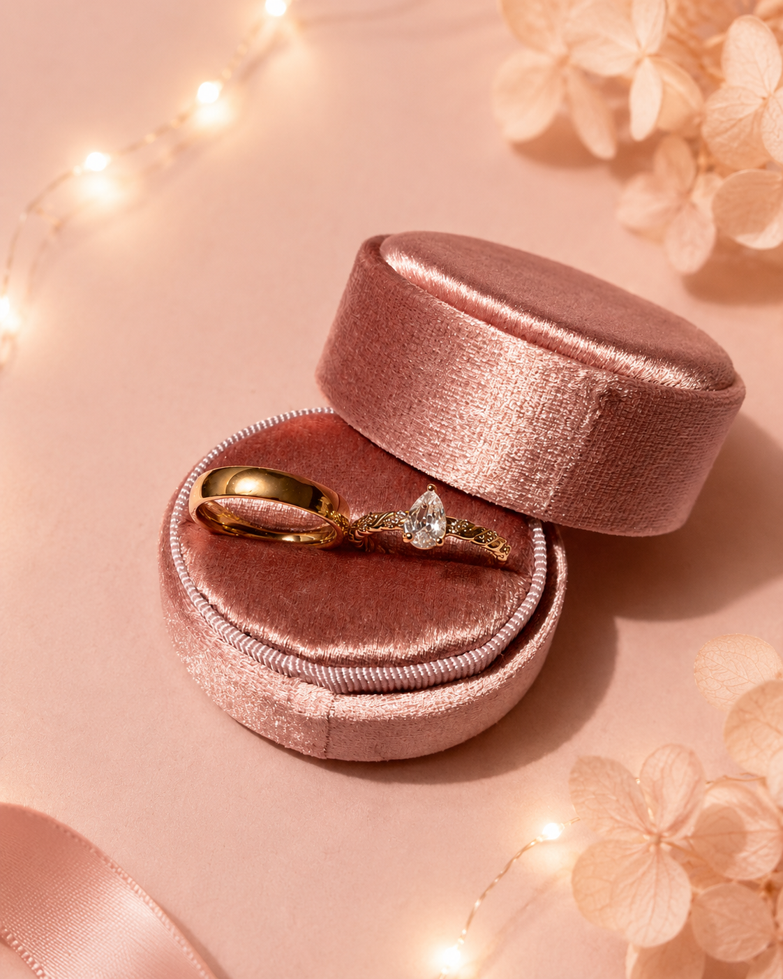Cofre para anillo doble rosa