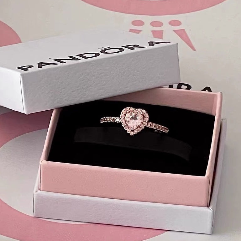 Anillo básico o promesa Pandora corazón rosa plata 925
