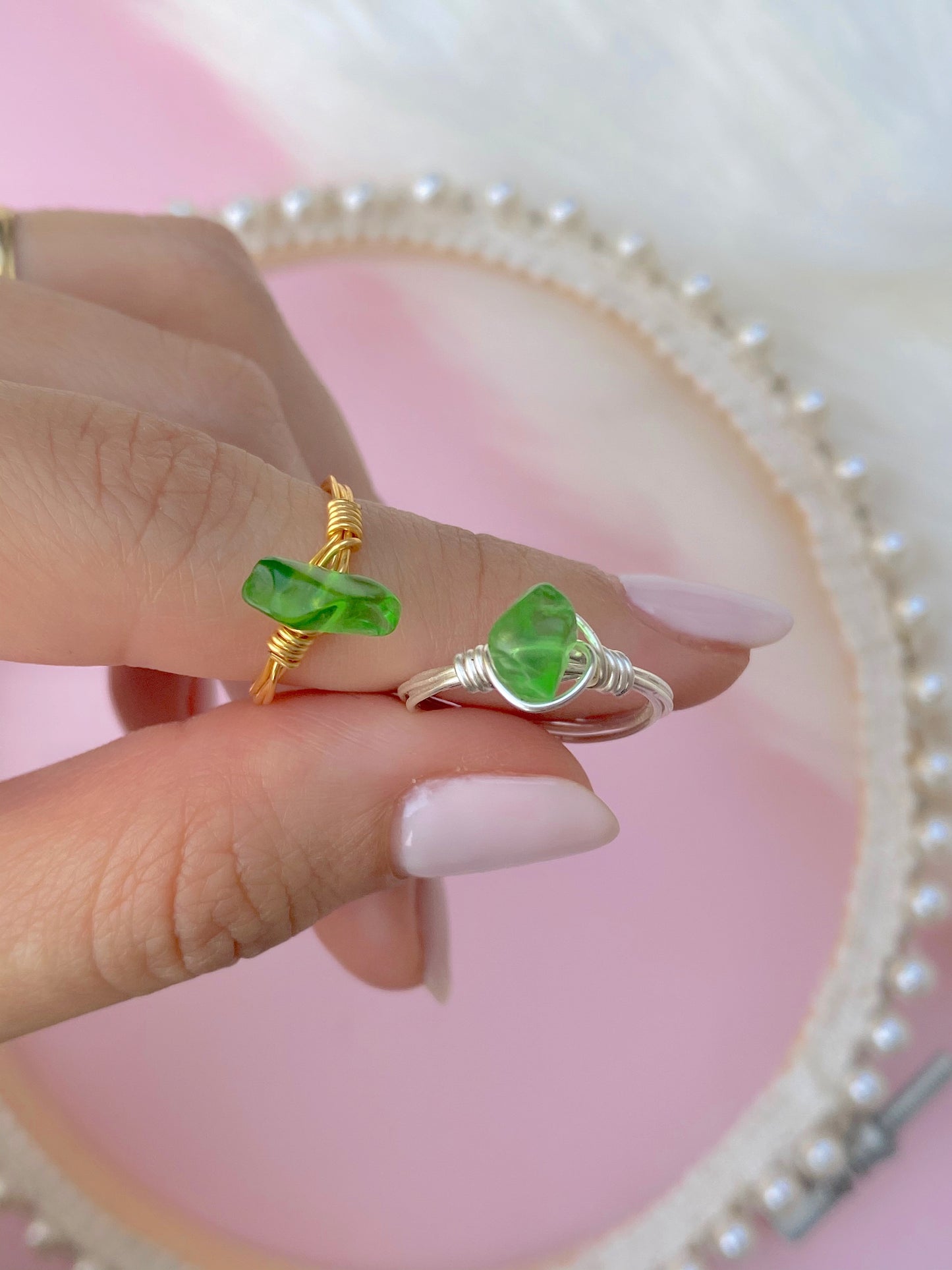 Anillo tejido de Quarzo verde