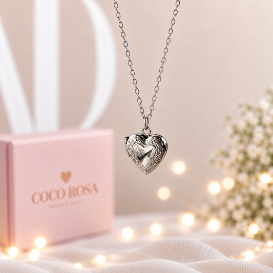 Cadena de Relicario corazón plateado personalizado grabado 10mm