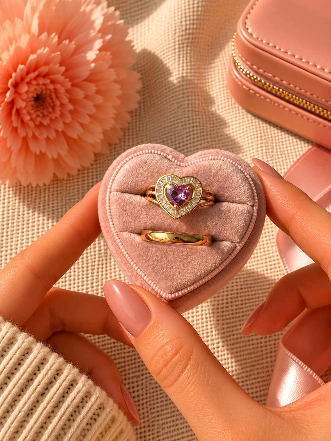 Anillo de promesa pareja corazón grande 💜 ✨
