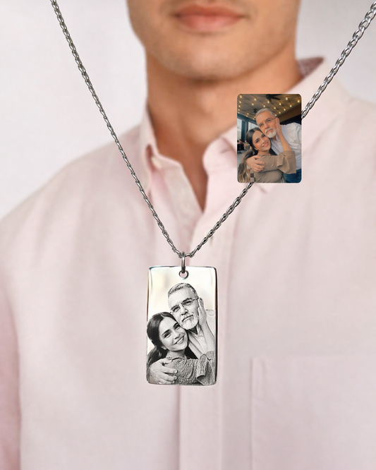 Cadena plateada rectangular 20mm con fotograbado láser para hombre