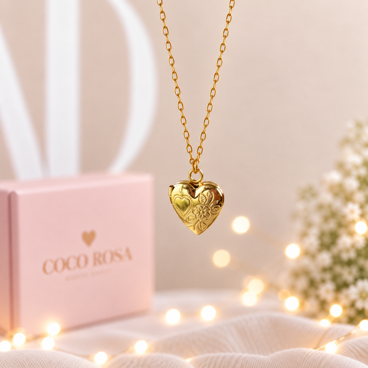Cadena de Relicario corazón dorado personalizado grabado 10mm