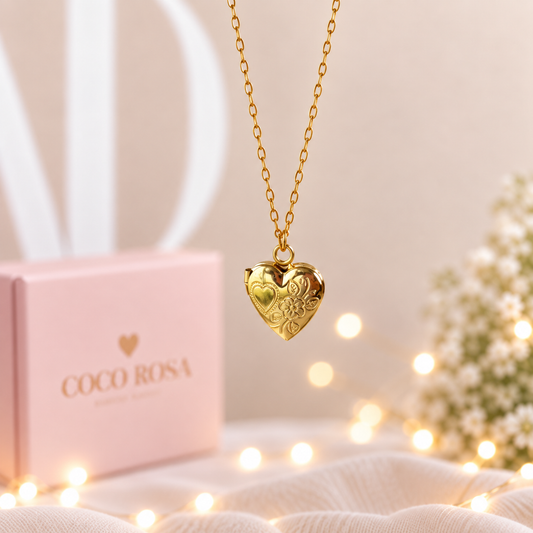 Cadena de Relicario corazón dorado personalizado grabado 10mm