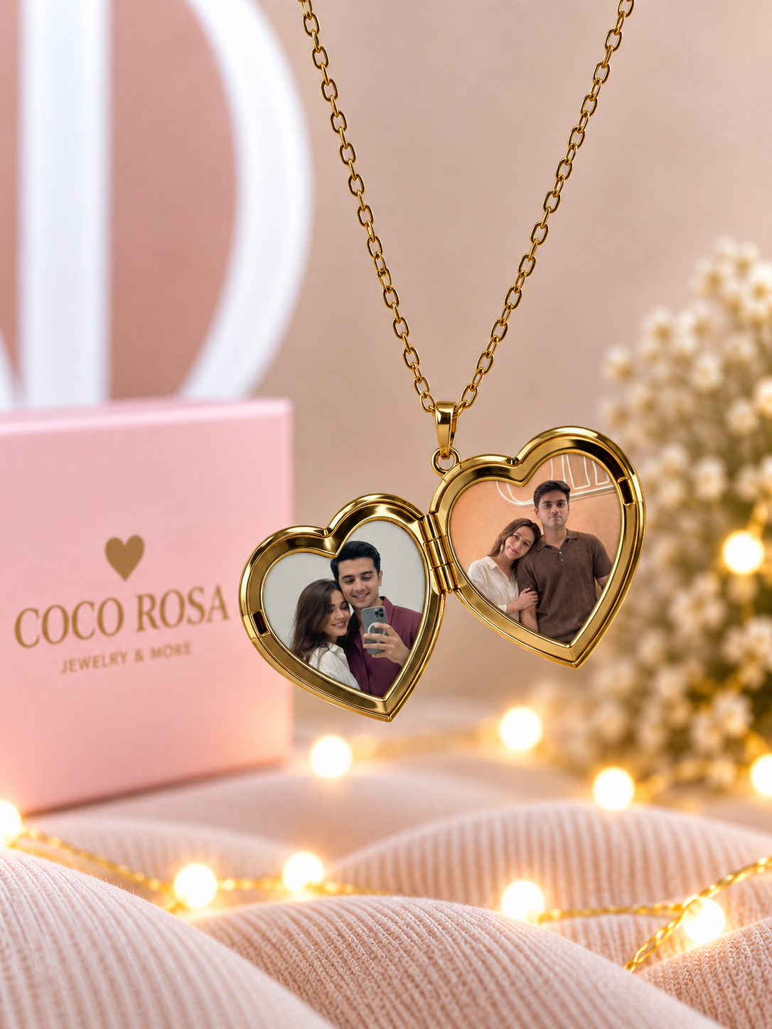 Cadena de Relicario corazón dorado personalizado grabado 20mm