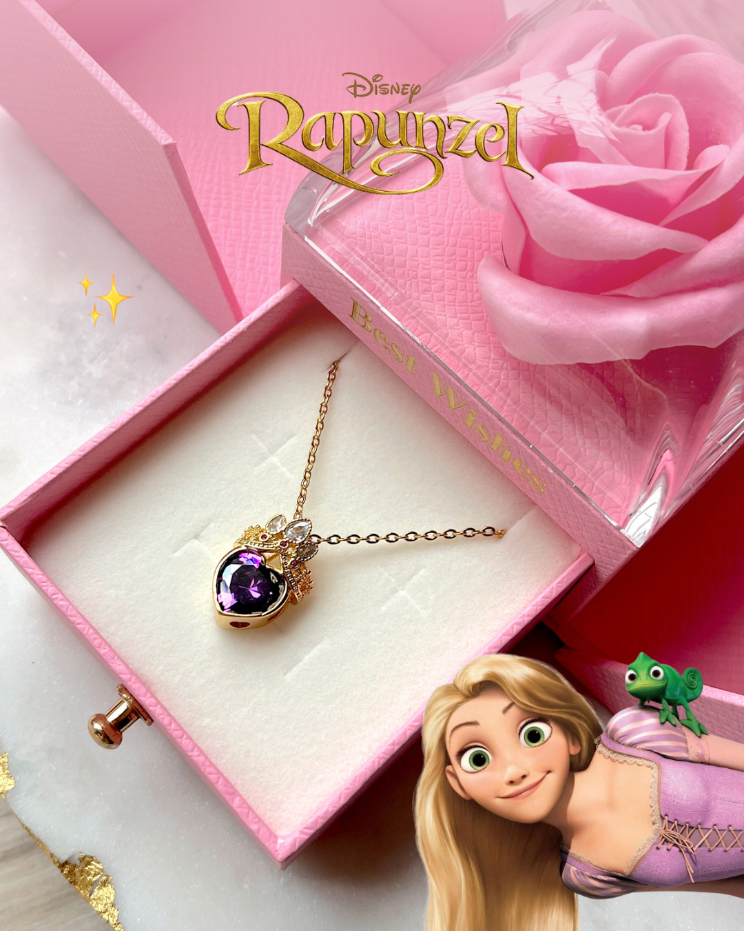 Set Disney cadena, anillo y cofre de Rapunzel ☀️