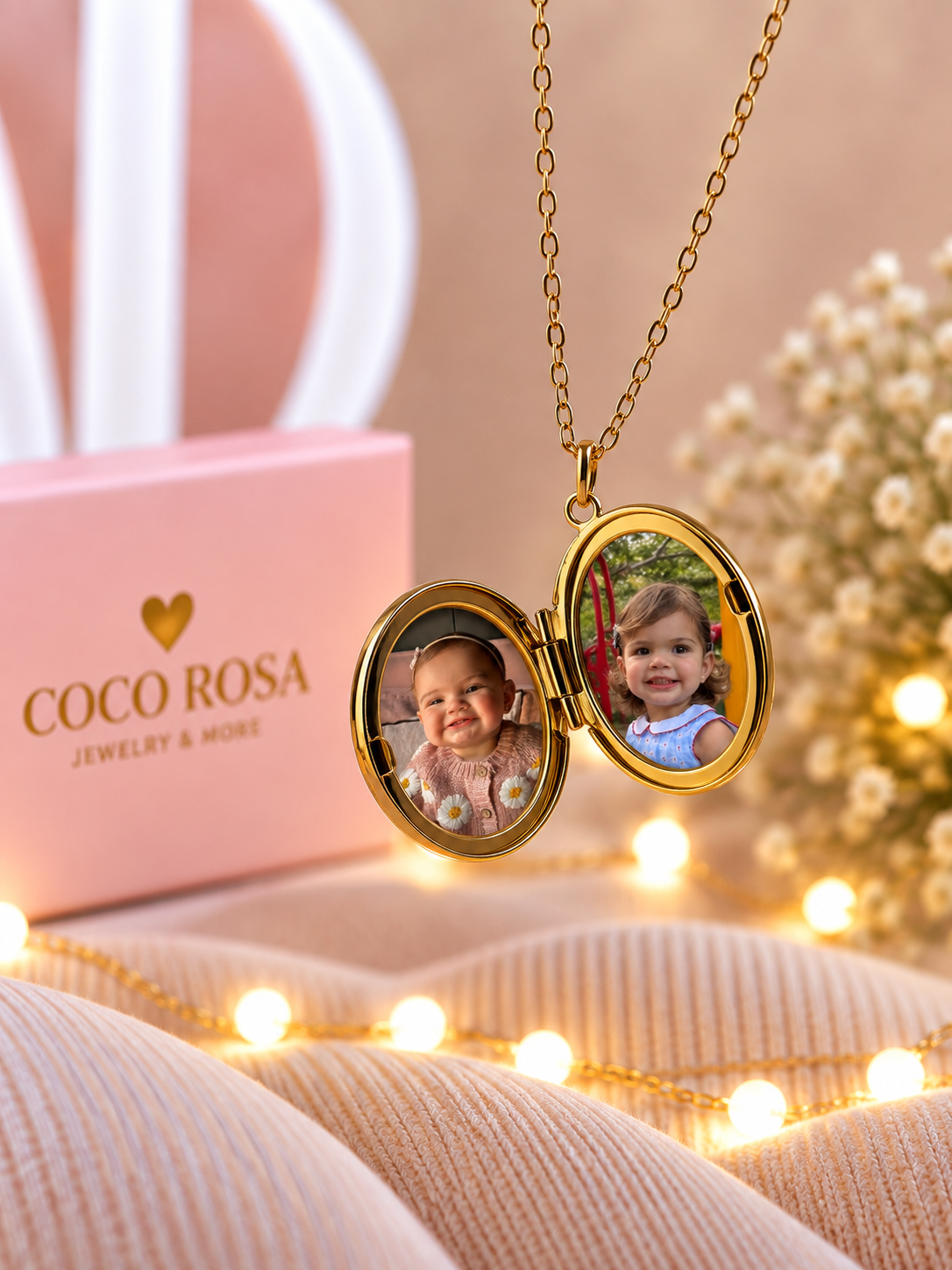 Cadena de Relicario ovalado dorado personalizado grabado 20mm