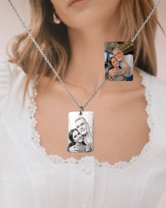 Cadena plateada rectangular 20mm con fotograbado láser para mujer