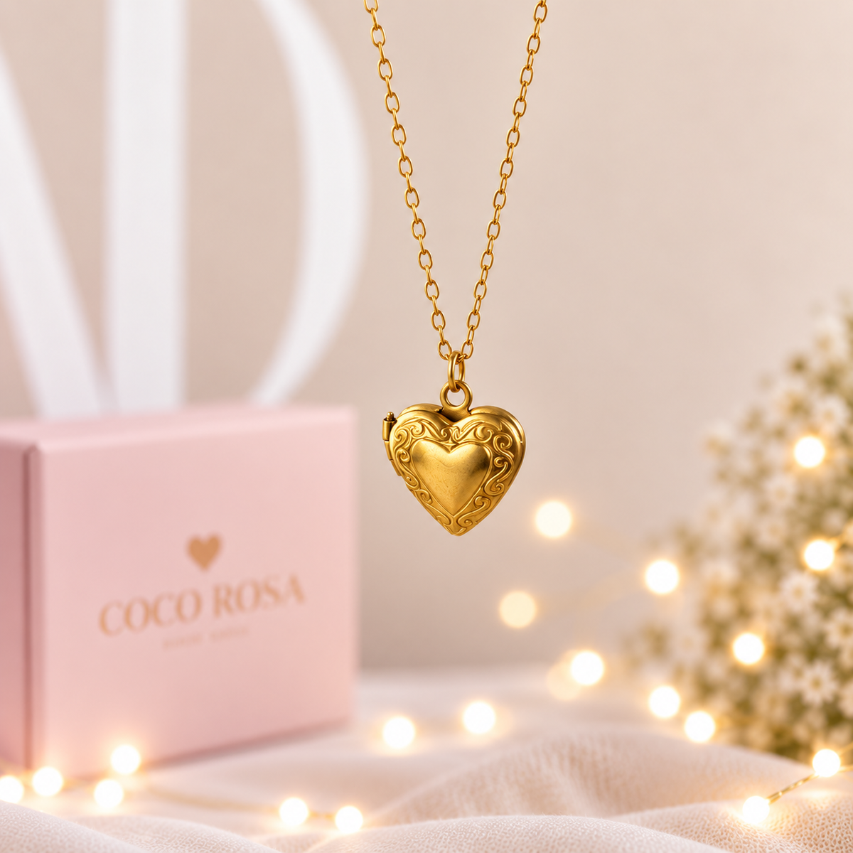 Cadena de Relicario corazón dorado personalizado grabado 10mm
