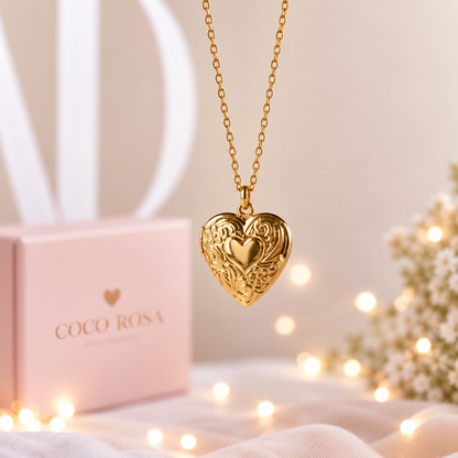 Cadena de Relicario corazón dorado personalizado grabado 15mm