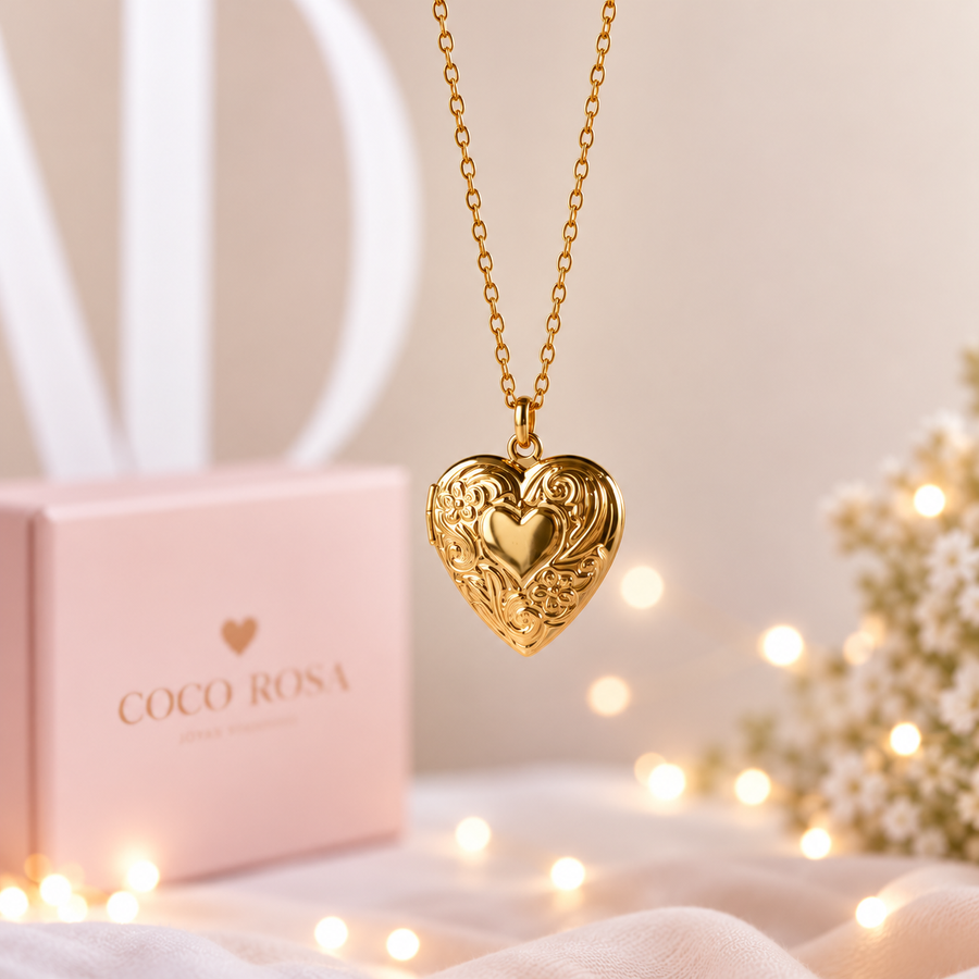 Cadena de Relicario corazón dorado personalizado grabado 15mm