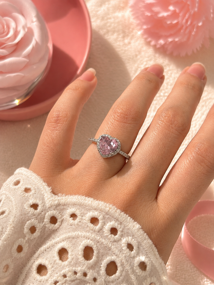 Anillo corazon rosa plata 925