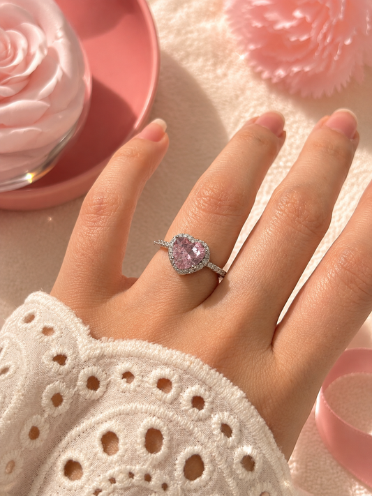 Anillo corazon rosa plata 925