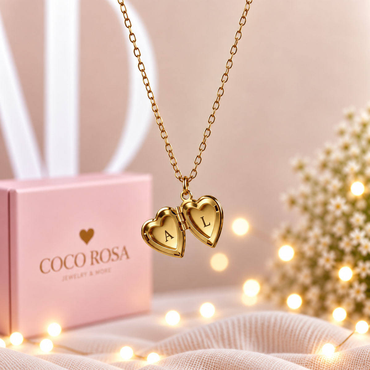 Cadena de Relicario corazón dorado personalizado grabado 10mm