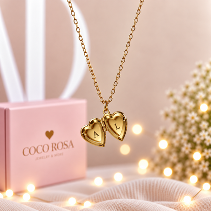 Cadena de Relicario corazón dorado personalizado grabado 10mm