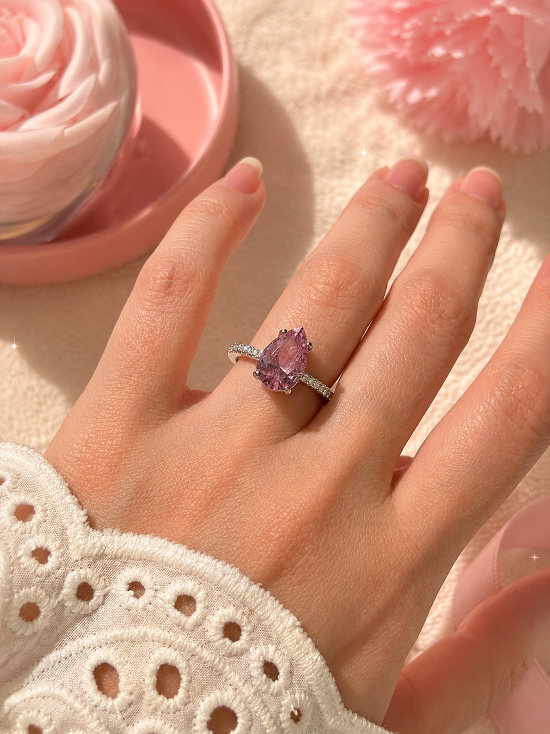 Anillo gota rosa plata 925