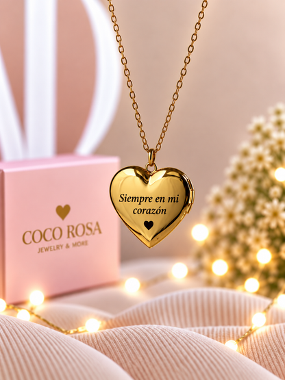 Cadena de Relicario corazón dorado personalizado grabado 15mm