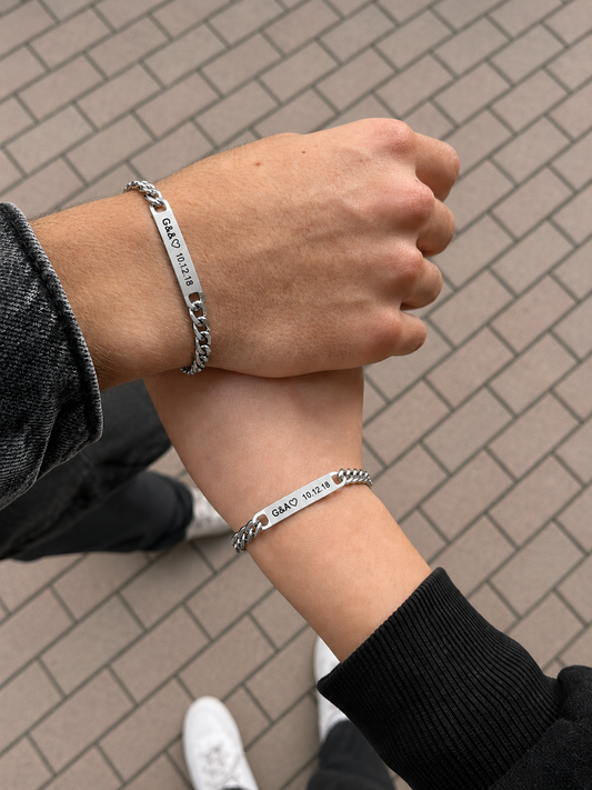 Pulsera con grabado láser plateados unisex ✨