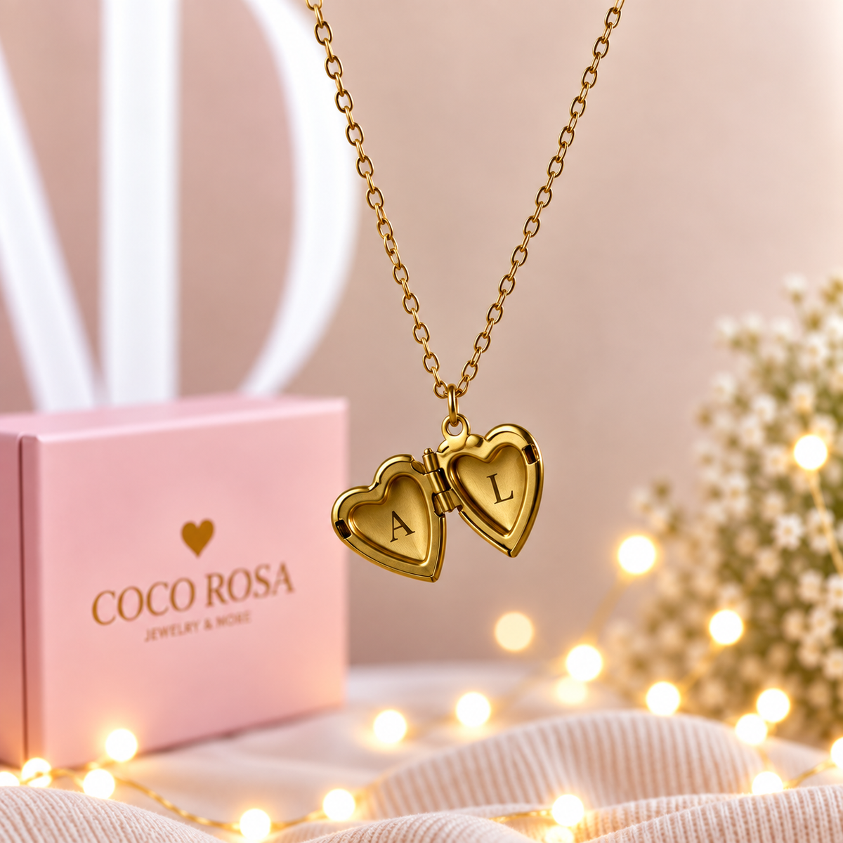 Cadena de Relicario corazón dorado personalizado grabado 10mm