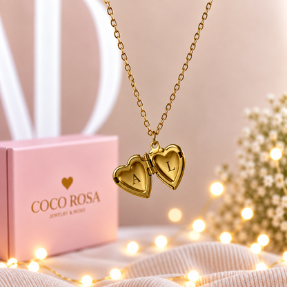 Cadena de Relicario corazón dorado personalizado grabado 10mm