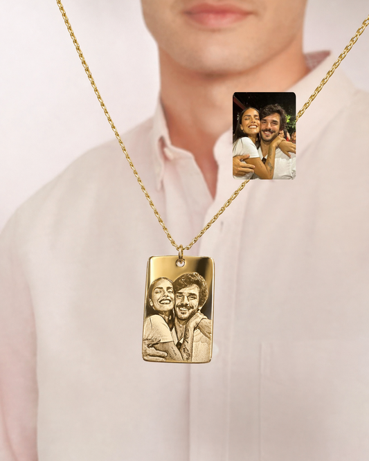 Cadena dorada rectangular 20mm con fotograbado láser para hombre