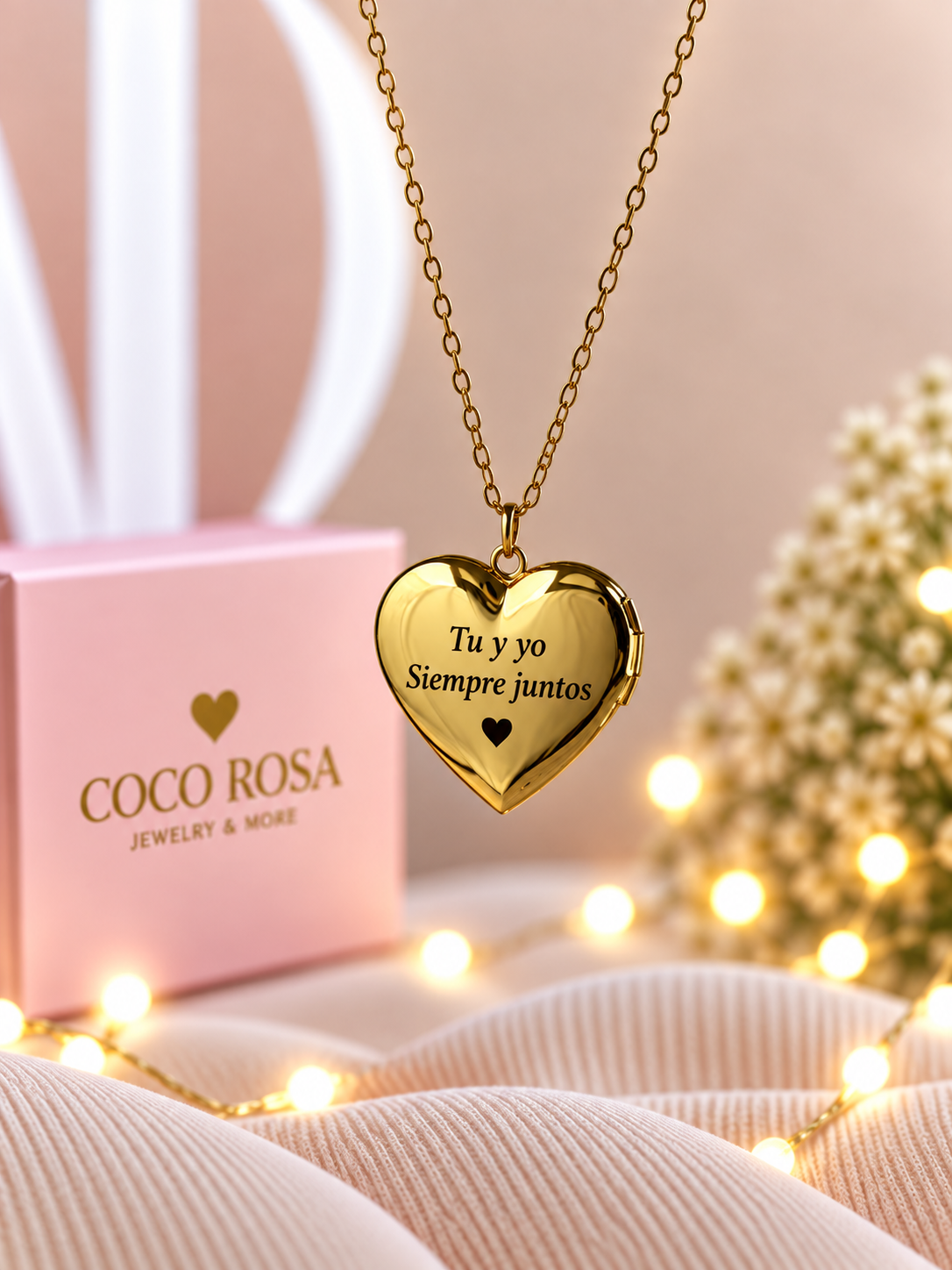 Cadena de Relicario corazón dorado personalizado grabado 20mm