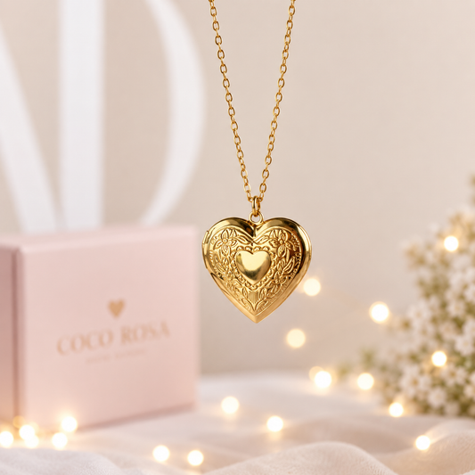Cadena de Relicario corazón dorado personalizado grabado 20mm