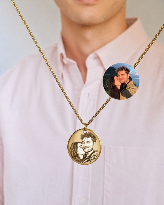 Cadena dorada medalla 20mm con fotograbado láser para hombre