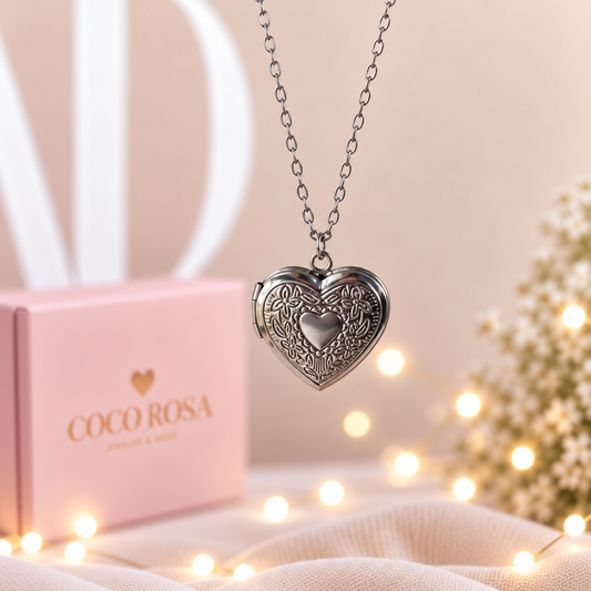 Cadena de Relicario corazón plateado personalizado grabado 20mm