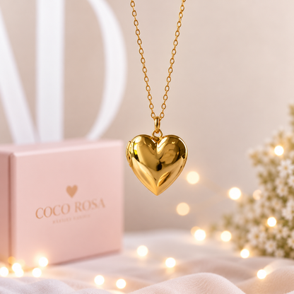 Cadena de Relicario corazón dorado personalizado grabado 15mm