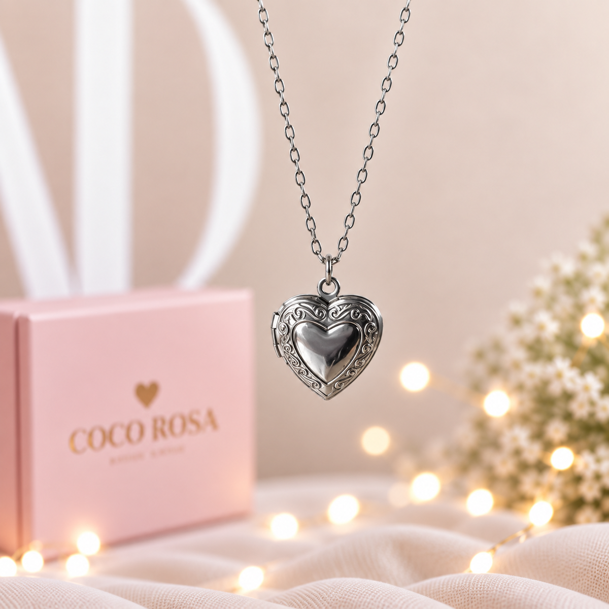 Cadena de Relicario corazón plateado personalizado grabado 15mm