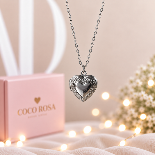 Cadena de Relicario corazón plateado personalizado grabado 15mm