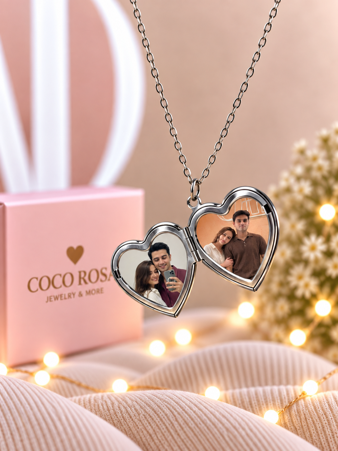 Cadena de Relicario corazón plateado personalizado grabado 15mm