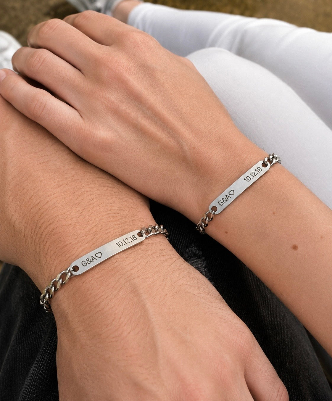 Pulsera con grabado láser plateados unisex ✨