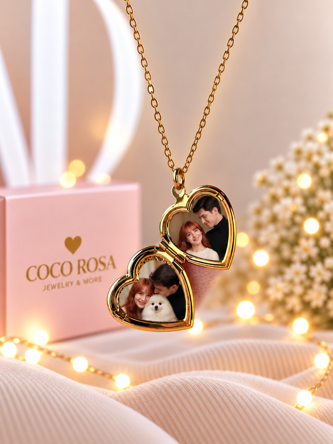 Cadena de Relicario corazón dorado personalizado grabado 15mm