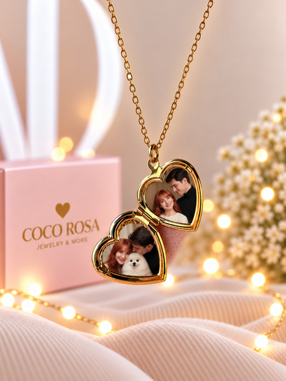 Cadena de Relicario corazón dorado personalizado grabado 15mm