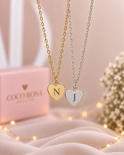 Cadenas de corazon iniciales dorada grabada láser unisex