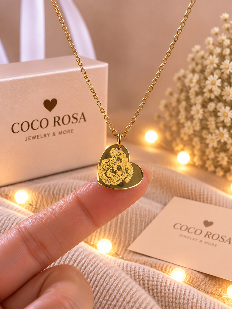 Cadena dorada medalla corazon con fotograbado unisex