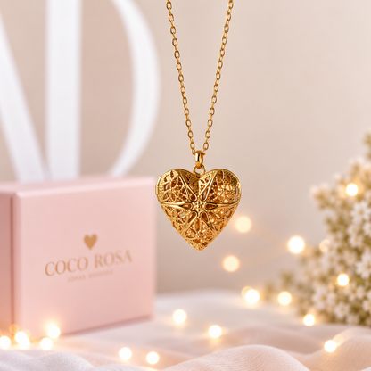 Cadena de Relicario corazón dorado personalizado grabado 20mm